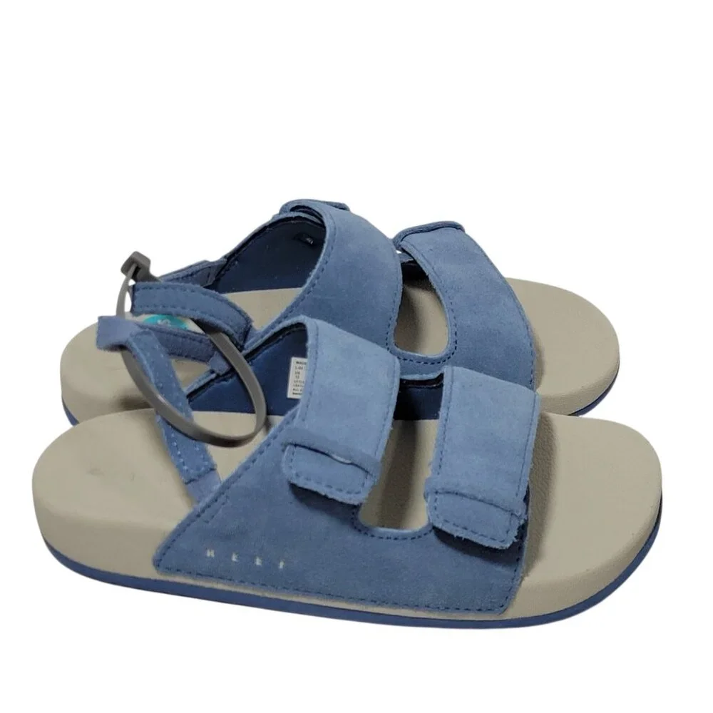 Reef Ojai Sandals Big Kid Size 12 Suede Leather Upper Unisex Backstrap Blue NWOT